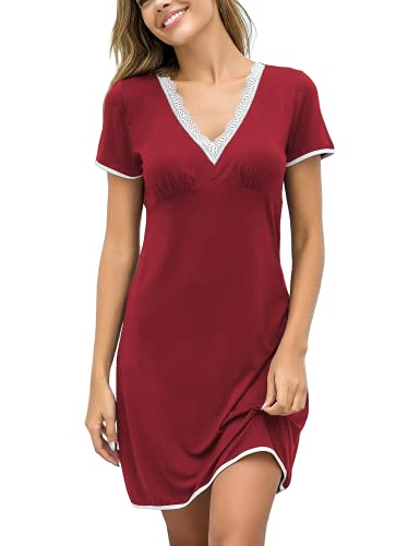 EKOUAER Damen Nachthemd Kurzarm Schlafshirt kurz Frauen Sleepshirt Nachtwäsche Lounge Nachtkleid Loose fit größe Größen von UNibelle