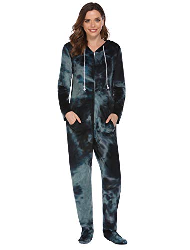 UNibelle Damen Jumpsuit Fleece-Onesie Overall Einteiler Pyjama Mit Footed Trainingsanzug Ganzkörperanzug Hausanzug Mit Kapuze & Reißverschluss von UNibelle