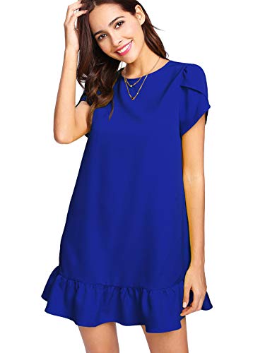 UNibelle Damen Kleider Tunika Tshirt Kleid Kurzarm MiniKleid Sommerkleid für Damen Brautkleid Minikleid Rundhals - Königsblau - S von UNibelle