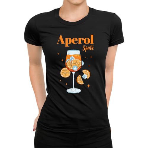 Aperol Spritz Mädelsabend - Karneval Fasching Kostüm Damen T-Shirt, Schwarz, L von Unibly