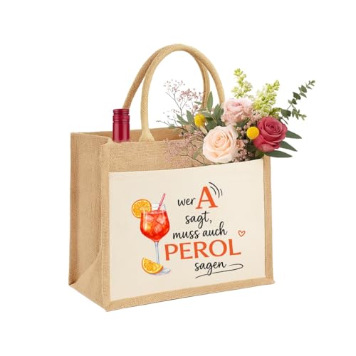 Aperol Spritz für Frauen, Mama, Schwester, Freundinnen und Brautjungfern Nachhaltige Jute-Tasche Kosmetiktasche Make up Schmink Geschenk-Tasche Jute-Beutel Einkaufstasche aus 100% Jute & Baumwolle, S von Unibly