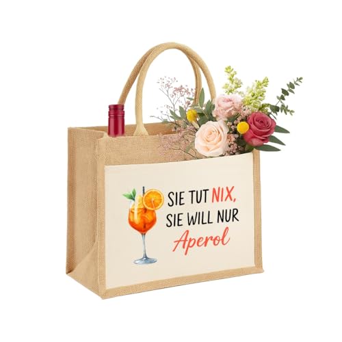 Aperol Spritz für Frauen, Mama, Schwester, Freundinnen und Brautjungfern Nachhaltige Jute-Tasche Kosmetiktasche Make up Schmink Geschenk-Tasche Jute-Beutel Einkaufstasche aus 100% Jute & Baumwolle, S Aperol Spritz für Frauen, Mama, Schwester, Freundinnen und Brautjungfern Nachhaltige Jute-Tasche Kosmetiktasche Make up Schmink Geschenk-Tasche Jute-Beutel Einkaufstasche aus 100% Jute & Baumwolle, S von Unibly