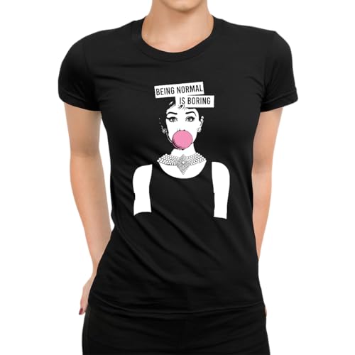 Being Normal is Boring | Audrey Hepburn Damen T-Shirt, Schwarz, XXL von Unibly