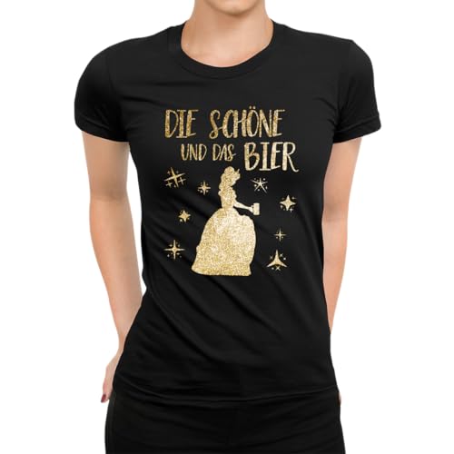 Die schöne und das Bier Damen T-Shirt, Schwarz, XL von Unibly