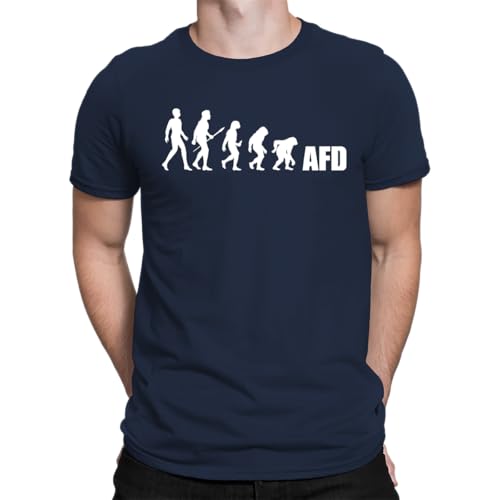 Evolution Rückwärts Politik Partei FCK AFD Gegner Herren T-Shirt, Navy Blau, XXL von Unibly