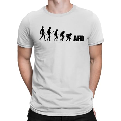 Evolution Rückwärts Politik Partei FCK AFD Gegner Herren T-Shirt, Weiß, M von Unibly