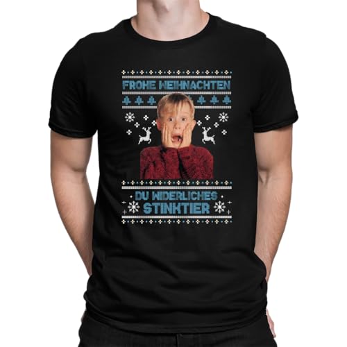 Frohe Weihnachten Du Widerliches Stinktier Kevin Herren T-Shirt, Schwarz, L von Unibly