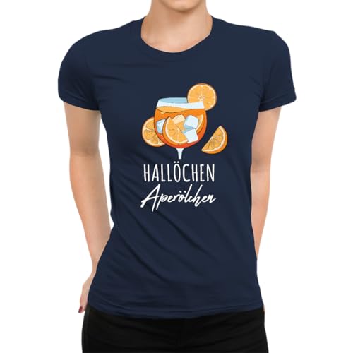 Hallöchen Aperölchen Aperol Spritz Damen T-Shirt, Navy Blau, L von Unibly