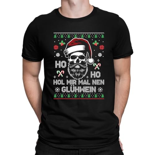 Ho Ho Glühwein - Weihnachten Xmas Herren T-Shirt, Schwarz, L von Unibly