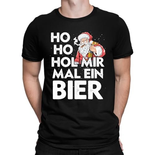 Ho Ho HOL Mir Mal EIN Bier - Weihnachten Herren T-Shirt, Schwarz, M von Unibly