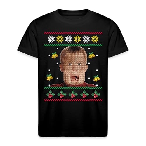 Kevin Allein Zuhause - Weihnachten Familien Set Ugly Sweater Kinder T-Shirt, Schwarz, 152 von Unibly