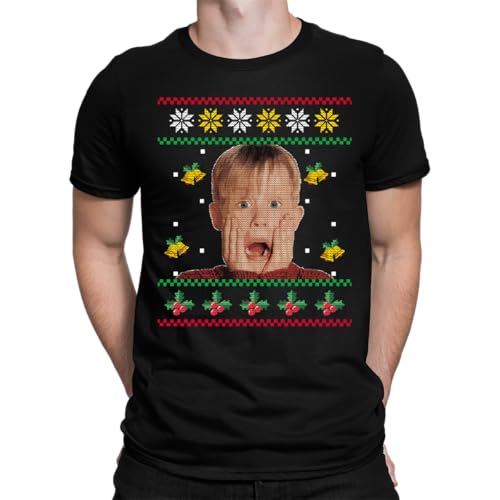 Kevin Allein Zuhause - Weihnachten Ugly Sweater Herren T-Shirt, Schwarz, 3XL von Unibly
