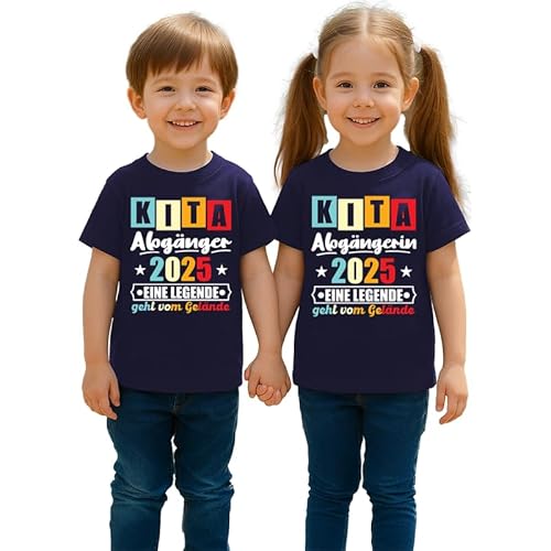 Kita Abgänger oder Abgängerin 2025 eine Legende geht vom Gelände Schulkind Schulanfang Einschulung Erstklässler Abschluss Kinder T-Shirt, Navy Blau, 128 von Unibly