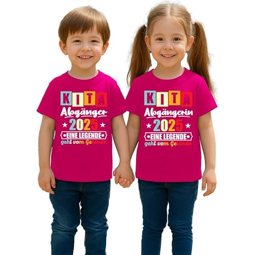 Kita Abgänger oder Abgängerin 2025 eine Legende geht vom Gelände Schulkind Schulanfang Einschulung Erstklässler Abschluss Kinder T-Shirt, Rosa, 128 von Unibly