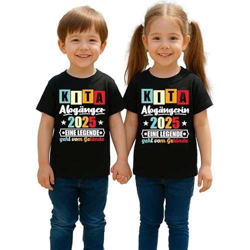 Kita Abgänger oder Abgängerin 2025 eine Legende geht vom Gelände Schulkind Schulanfang Einschulung Erstklässler Abschluss Kinder T-Shirt, Schwarz, 116 von Unibly