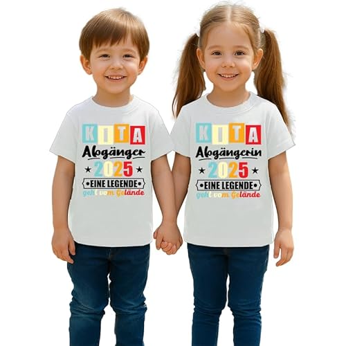 Kita Abgänger oder Abgängerin 2025 eine Legende geht vom Gelände Schulkind Schulanfang Einschulung Erstklässler Abschluss Kinder T-Shirt, Weiß, 128 von Unibly