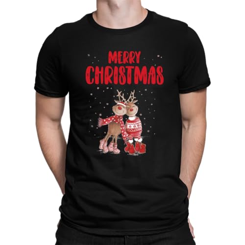 Merry Christmas Rentier Paar - Weihnachten Herren T-Shirt, Schwarz, XL von Unibly
