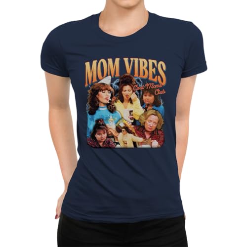 Mom Vibes Cool Moms Club Lustiges 90er Jahre - Mama Muttertag Mutter Damen T-Shirt, Navy Blau, L von Unibly