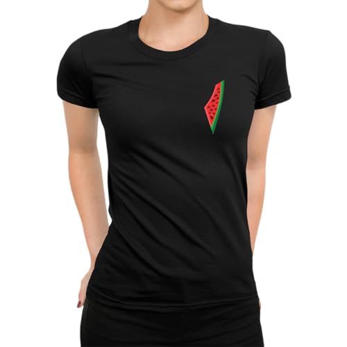 Palästina Wassermelone Damen T-Shirt, Schwarz, L von Unibly