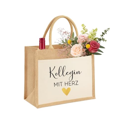 Personalisierte Erzieherin Lehrerin Hebamme Kollegin Nachhaltige Jute-Tasche Kosmetiktasche Make up Schmink Geschenk-Tasche Jute-Beutel Einkaufstasche aus 100% Jute und Baumwolle, S von Unibly
