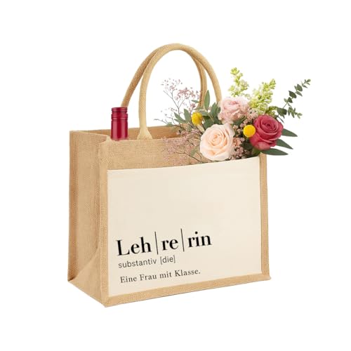 Personalisierte Erzieherin Lehrerin Hebamme Kollegin Nachhaltige Jute-Tasche Kosmetiktasche Make up Schmink Geschenk-Tasche Jute-Beutel Einkaufstasche aus 100% Jute und Baumwolle, S von Unibly