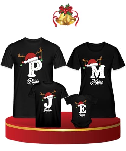 Personalisierte Familien Weihnachtsnamen - Weihnachten Set Weihnachtsfest Herren T-Shirt, Schwarz, S von Unibly