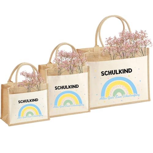 Schulkind Schulanfang Einschulung Schultüte Nachhaltige Jute-Tasche Geschenk-Tasche Jute-Beutel Einkaufstasche aus 100% Jute und Baumwolle, M Schulkind Schulanfang Einschulung Schultüte Nachhaltige Jute-Tasche Geschenk-Tasche Jute-Beutel Einkaufstasche aus 100% Jute und Baumwolle, M von Unibly
