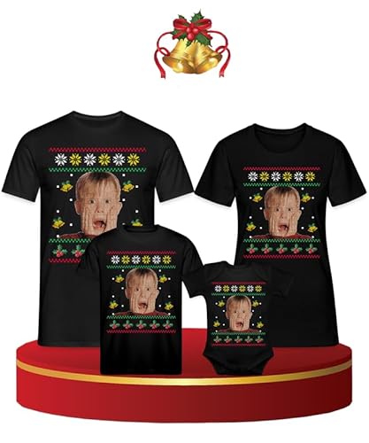 Unibly Kevin Allein Zuhause - Weihnachten Familien Set Ugly Sweater Kinder T-Shirt, Schwarz, 128 von Unibly