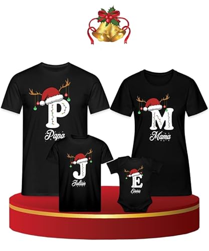 Unibly Personalisierte Familien Weihnachtsnamen - Weihnachten Set Weihnachtsfest Baby Body, Schwarz, 0-3 M von Unibly