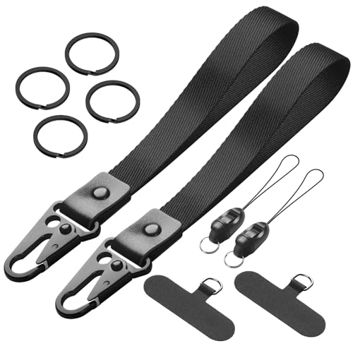 Uniclife 2er-Set Schlüsselarmbänder Weiches Stoff-Schlüsselband Autoschlüssel & Ausweise Modernes Armband mit 2 Schlüsselringen Befestigungsöse & Handyband Kurzes Armband für Damen & Herren (Schwarz) von Uniclife