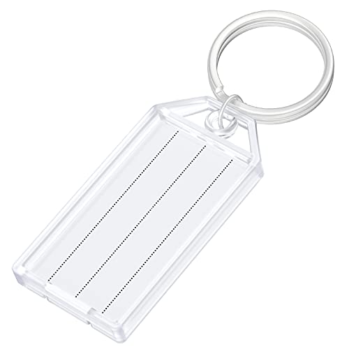 Uniclife 40 Stück Schlüsselanhänger 5 cm mit linierten Blanko-Papier-Etiketten Transparente Abdeckungen und geteilte Ringe Stabile Artikelkennzeichnungen, Weiß von Uniclife