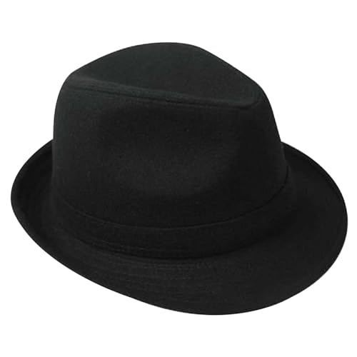 Unicoco Fedora Trilby Hut für Männer, schwarzer Kurzkraut Panama Hut, Winter Bowler Hut, Vintage -Stil Gentleman Jazz Hut, klassischer Filzhut, Kurzkrempe Jazz Cap, Warmer Herbst Winterhut von Unicoco