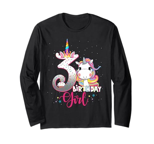 Kids 3 Years Old Unicorn 3rd Birthday Girl Unicorn Party Langarmshirt Kids 3 Years Old Unicorn 3rd Birthday Girl Unicorn Party Langarmshirt von Unicorn 3rd Birthday Girl Three 3 Years Old Girl