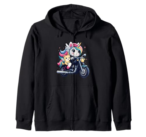 Einhorn und Katze Reiten Motorrad Jungen Mädchen Männer Frauen Kinder Kapuzenjacke von Unicorn And Cat Riding A Motorcycle Rainbow Shop