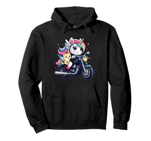 Einhorn und Katze Reiten Motorrad Jungen Mädchen Männer Frauen Kinder Pullover Hoodie von Unicorn And Cat Riding A Motorcycle Rainbow Shop