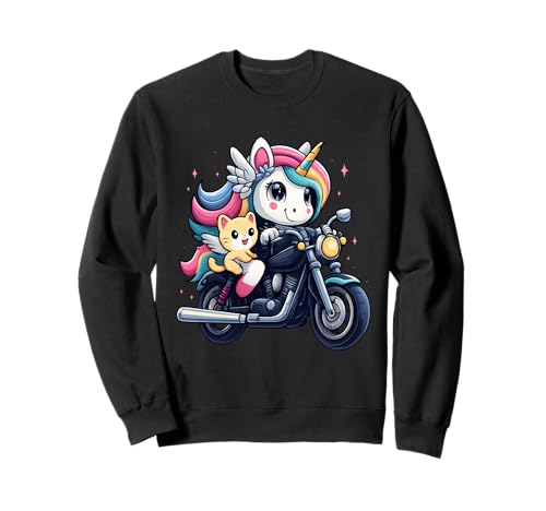 Einhorn und Katze Reiten Motorrad Jungen Mädchen Männer Frauen Kinder Sweatshirt von Unicorn And Cat Riding A Motorcycle Rainbow Shop