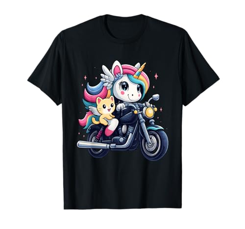 Einhorn und Katze Reiten Motorrad Jungen Mädchen Männer Frauen Kinder T-Shirt von Unicorn And Cat Riding A Motorcycle Rainbow Shop
