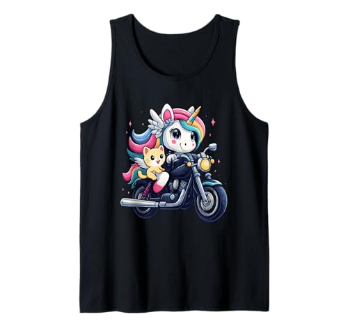 Einhorn und Katze Reiten Motorrad Jungen Mädchen Männer Frauen Kinder Tank Top von Unicorn And Cat Riding A Motorcycle Rainbow Shop