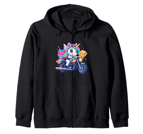 Einhorn und Hund Reiten Motorrad Jungen Mädchen Männer Frauen Kinder Kapuzenjacke von Unicorn And Dog Riding A Motorcycle Rainbow Shop