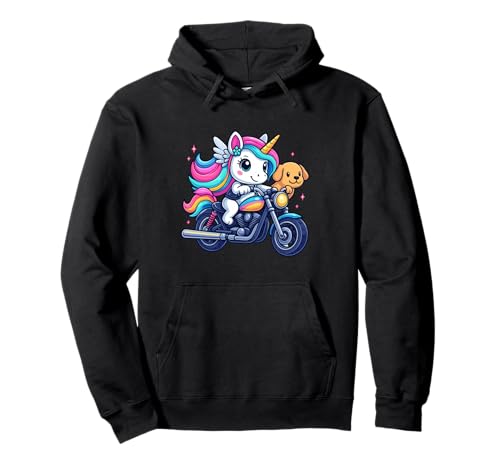 Einhorn und Hund Reiten Motorrad Jungen Mädchen Männer Frauen Kinder Pullover Hoodie von Unicorn And Dog Riding A Motorcycle Rainbow Shop