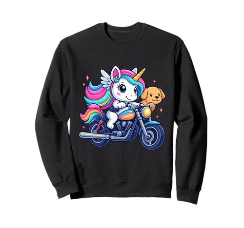 Einhorn und Hund Reiten Motorrad Jungen Mädchen Männer Frauen Kinder Sweatshirt von Unicorn And Dog Riding A Motorcycle Rainbow Shop