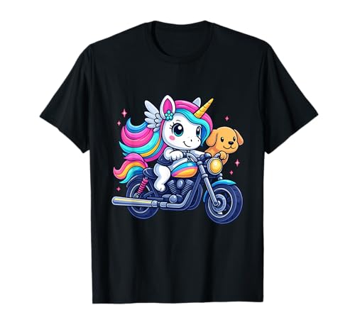 Einhorn und Hund Reiten Motorrad Jungen Mädchen Männer Frauen Kinder T-Shirt von Unicorn And Dog Riding A Motorcycle Rainbow Shop