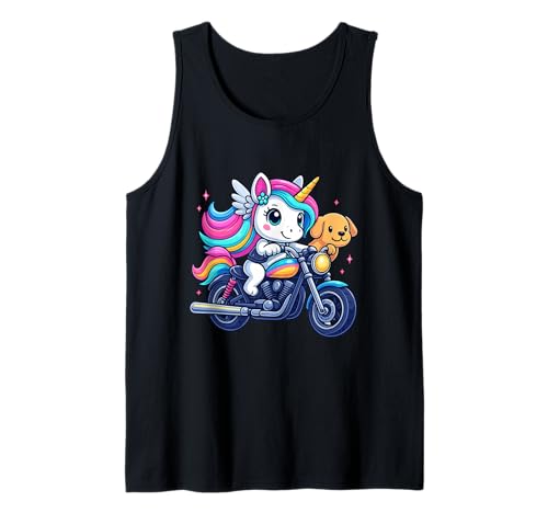 Einhorn und Hund Reiten Motorrad Jungen Mädchen Männer Frauen Kinder Tank Top von Unicorn And Dog Riding A Motorcycle Rainbow Shop