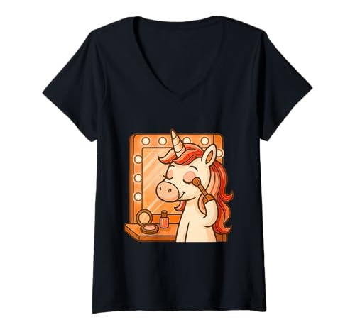Damen Einhorn Auftragen Make-up Jungen Mädchen Männer Frauen Kinder Erwachsene T-Shirt mit V-Ausschnitt Damen Einhorn Auftragen Make-up Jungen Mädchen Männer Frauen Kinder Erwachsene T-Shirt mit V-Ausschnitt von Unicorn Applying Makeup Rainbow Shop