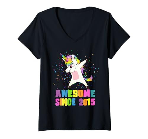 Damen Fantastisch seit 2015 Unicorn T-Shirt mit V-Ausschnitt Damen Fantastisch seit 2015 Unicorn T-Shirt mit V-Ausschnitt von Unicorn Birthday Shirts Awesome Since 2015