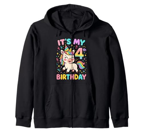 Unicorn 4th Birthday I'm 4 Years Old Girl Unicorn Kapuzenjacke von Unicorn Birthday for 4 Year Old Girls