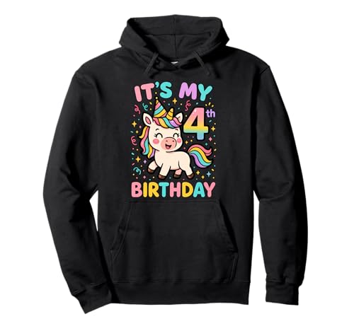 Unicorn 4th Birthday I'm 4 Years Old Girl Unicorn Pullover Hoodie von Unicorn Birthday for 4 Year Old Girls
