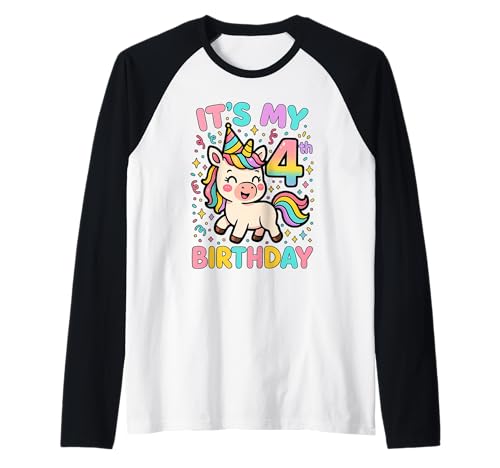 Unicorn 4th Birthday I'm 4 Years Old Girl Unicorn Raglan von Unicorn Birthday for 4 Year Old Girls