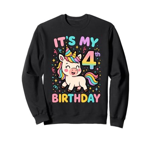 Unicorn 4th Birthday I'm 4 Years Old Girl Unicorn Sweatshirt von Unicorn Birthday for 4 Year Old Girls