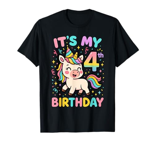 Unicorn 4th Birthday I'm 4 Years Old Girl Unicorn T-Shirt von Unicorn Birthday for 4 Year Old Girls